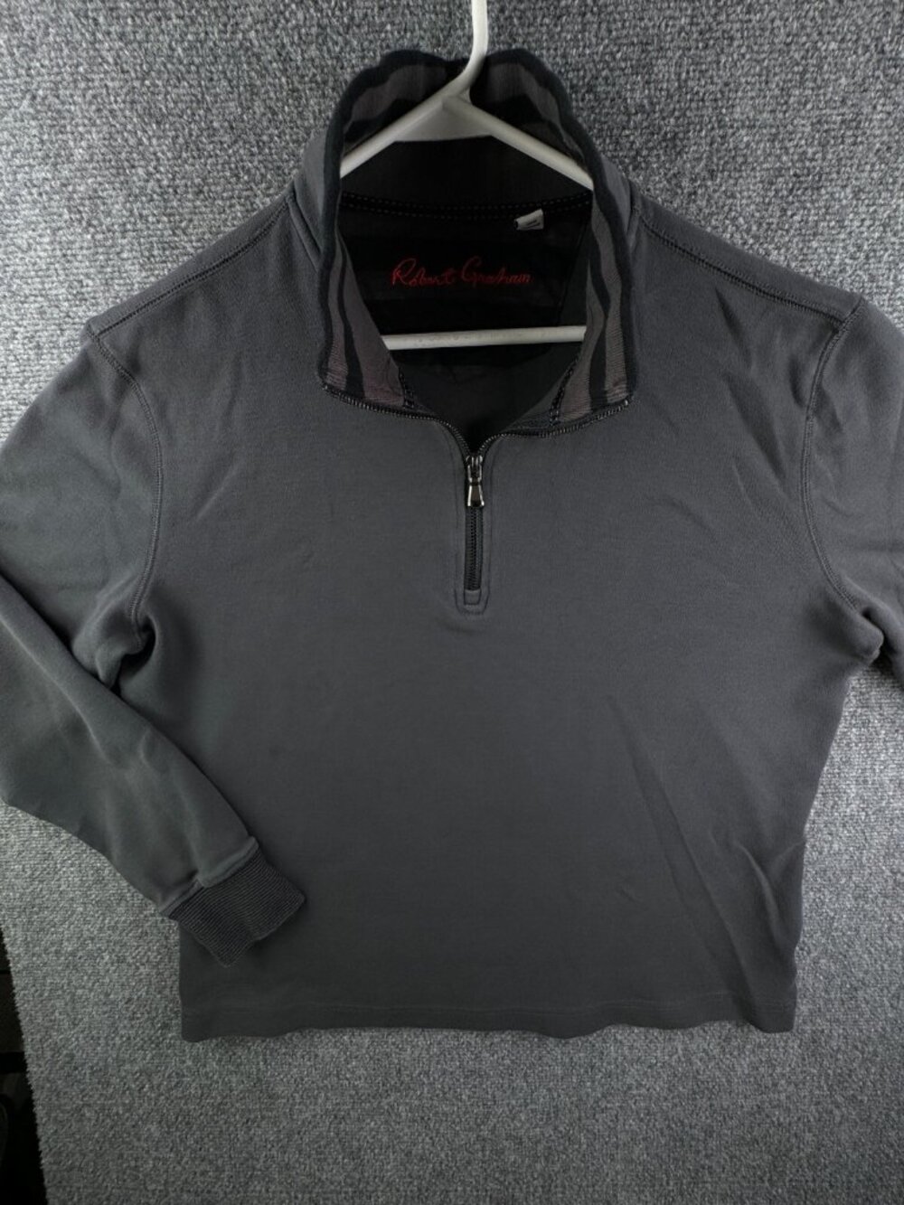 Robert Graham Pullover 1/4 Zip Sweater Gray Large Classic Fit Soft Cotton Men